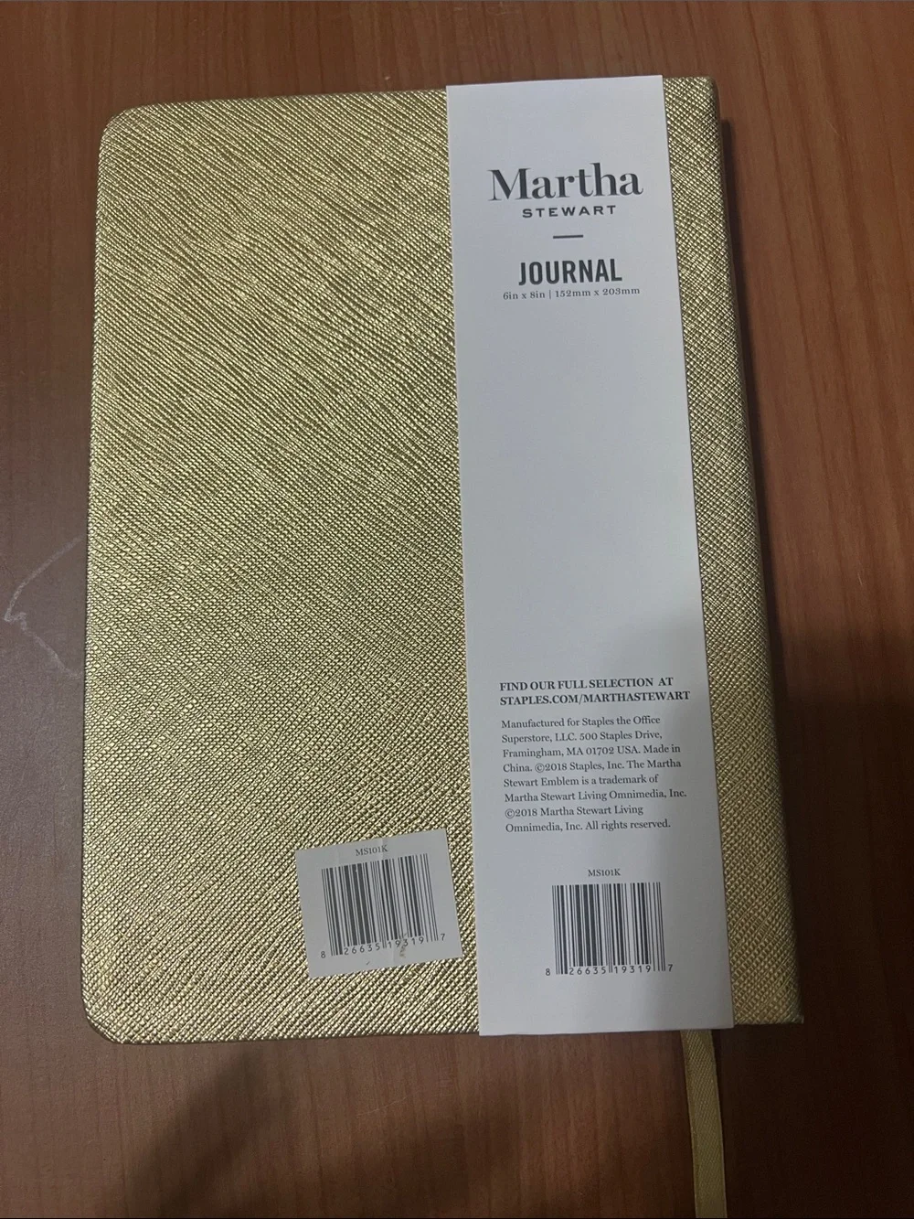 Martha Stewart Metallic Gold Notebook with Ribbon
